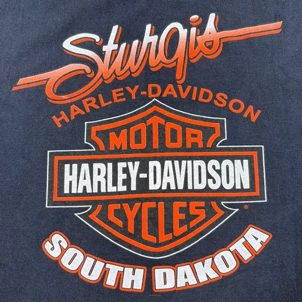 Harley-Davidson Shirt Mens Large Black 2005 Sturgis Black Hills Rally Bull Flame - Picture 5 of 8